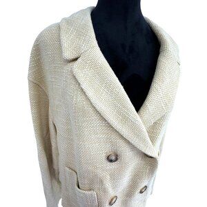 Anne Klein Tweed Linen Blazer Womens Size 16 Butter Yellow Old Money Work Preppy